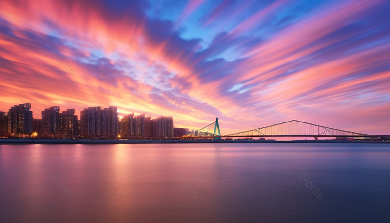 紫色城市建筑江面风景摄影壁纸,高清,摄影图,摄影图片,图片大全,摄影图免费下载